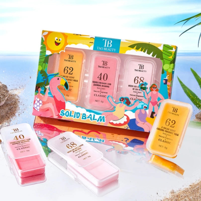 Summer Solid Perfume Refreshing Floral Romantic Long-Lasting Body Balm Deodorant Fragrance Men Women Portable Balm Box Set