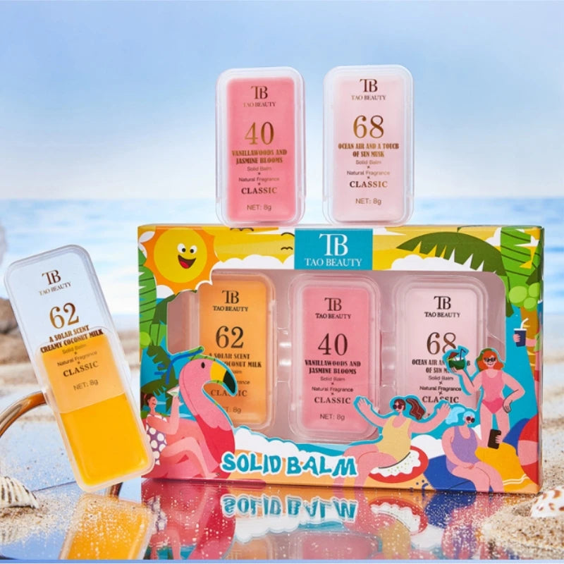 Summer Solid Perfume Refreshing Floral Romantic Long-Lasting Body Balm Deodorant Fragrance Men Women Portable Balm Box Set